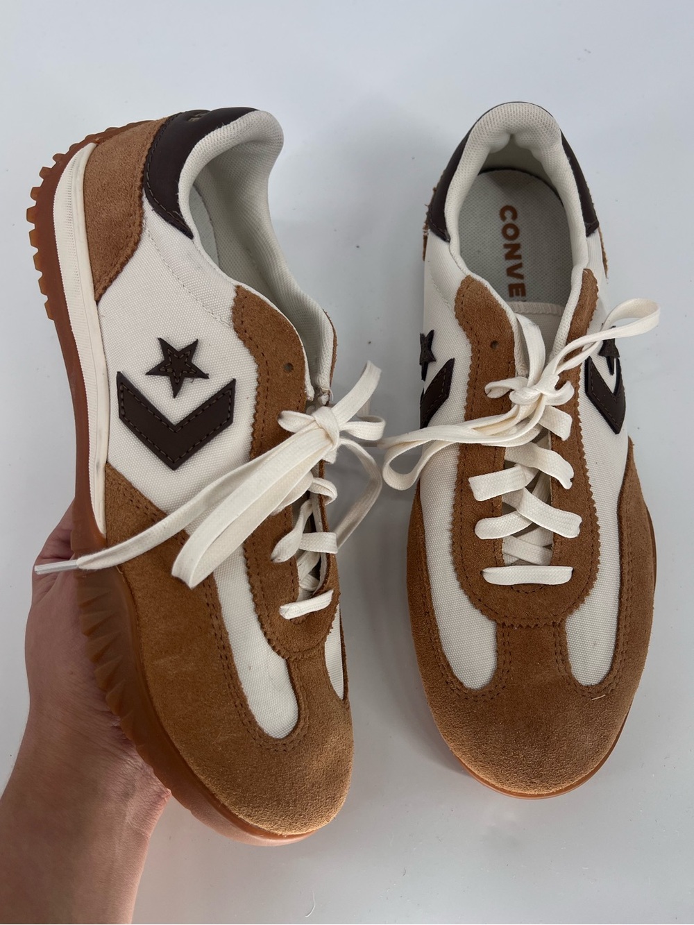 Converse Star Run Cream Canvas & Brown Suede Low-Top Lace Up Sneakers Trainers 9